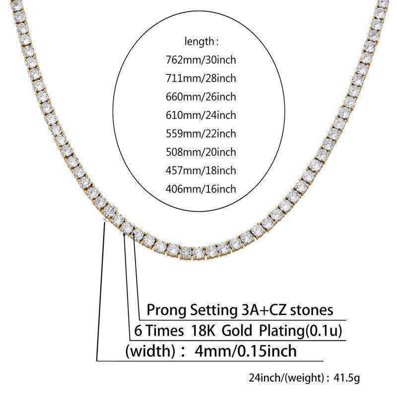 TOPGRILLZ 3MM-6MM Spring Buckle Iced Out Full Cubic Zircon 1 Row Tennis Chain Necklace | Gold Silver Color | Hip Hop Jewelry